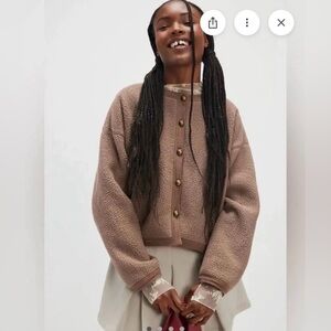 Free People Hug Me Cardigan Brown Sherpa Size Small
